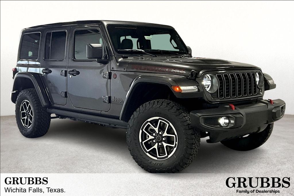 2025 Jeep Wrangler WRANGLER 4-DOOR RUBICON in Granite Crystal Metallic Clear-Coat Exterior Paint — front three-quarter view