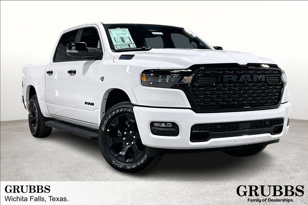 2026 RAM Ram 1500 RAM 1500 LONE STAR CREW CAB 4X4 5'7' BOX in Bright White Clear-Coat Exterior Paint — front three-quarter view