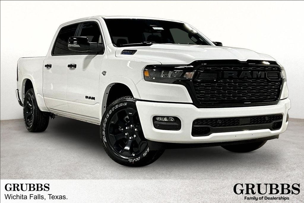2026 RAM Ram 1500 RAM 1500 LONE STAR CREW CAB 4X4 5'7' BOX in Bright White Clear-Coat Exterior Paint — front three-quarter view