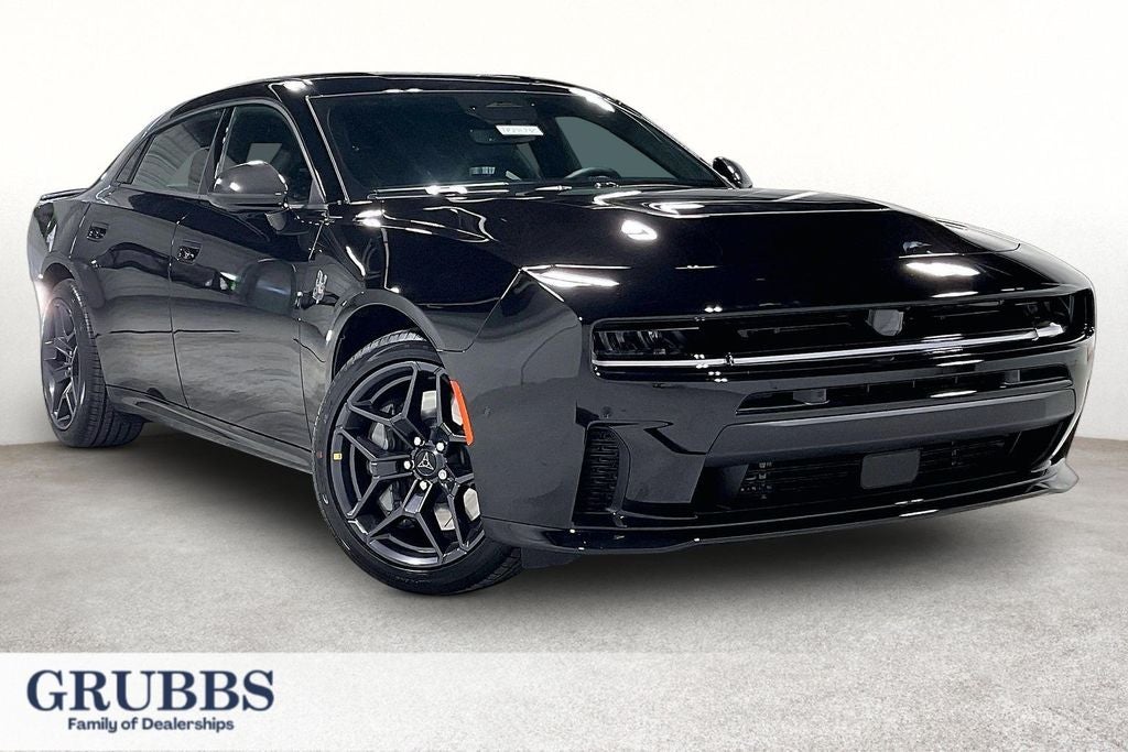 2026 Dodge Charger CHARGER SCAT PACK PLUS 4-DOOR AWD in Diamond Black Crystal Pearlcoat — front three-quarter view