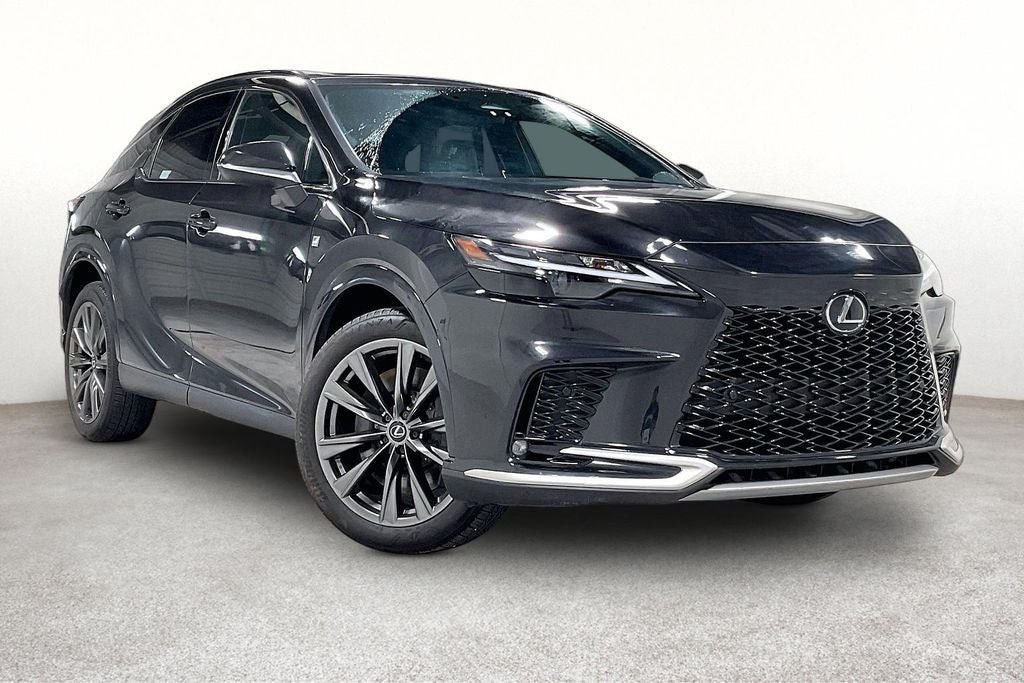 2024 Lexus RX 350 F Sport Handling in Caviar — front three-quarter view