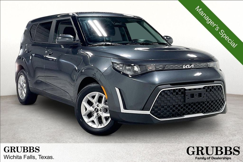 2025 Kia Soul LX in Gravity Gray — front three-quarter view